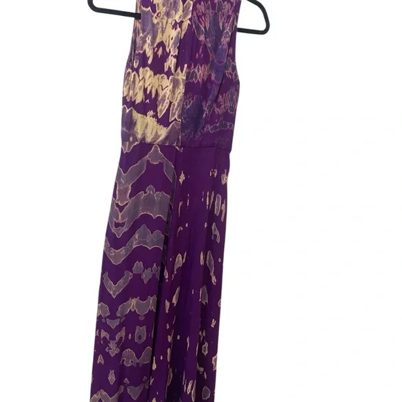 KAHINDO dress African Inspired ty-dy purple & gold zipper sleeveless frayed hem - Picture 6 of 7